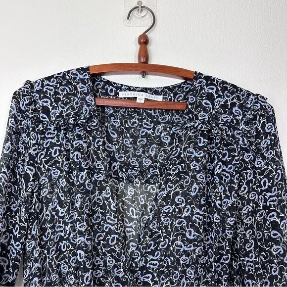 Veronica Beard Dakota Flounce Printed Black and Blue Mini Dress Size 10 - Picture 4 of 13